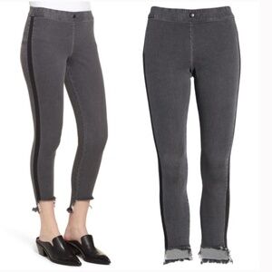 ZEZA B TUXEDO STRIPE GREY JEGGINGS WITH FRAYED HEM - M